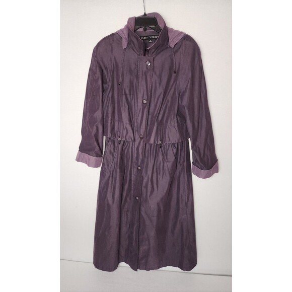 VTG Fleet Street Trench Coat Dk Purple Removable Hood Adjustable Waist Womens 12 - Picture 6 of 11